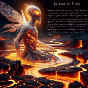 Imagine an extraterrestrial being emerging from a molten landsca...