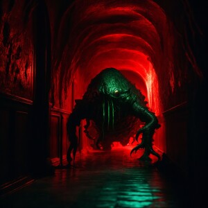 A shoggoth, a massive, amorphous creature with a body covered in...