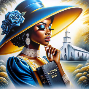An airbrush oil painting depicts an African American woman with...