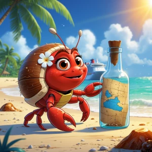 Design a captivating cartoon-style image of a female red hermit...