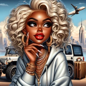Illustrate a whimsical glamorous young Afro Latina caricature wi...