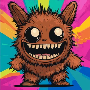 Stylized character portrait of a mischievous designer toy creat...