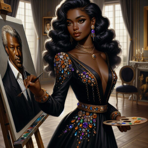 In a high-class, elegantly decorated studio, a very light-skinne...