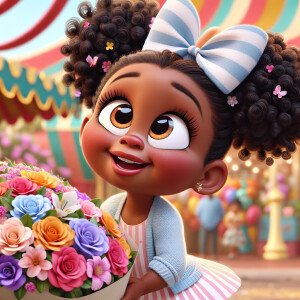 A charming, joyful African American 6-year-old girl cartoon char...