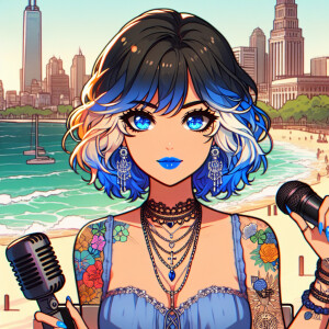 Create a 4K quality anime-style artwork of an adult Spanish-Amer...