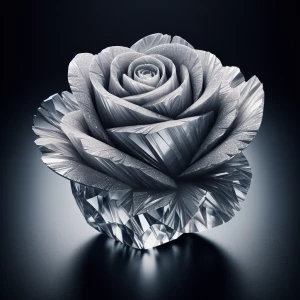 Visualize a meticulously carved diamond rose, each petal intrica...
