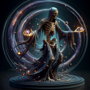 A ghastly enchanted wormhole navigator, its twisted form embodyi...