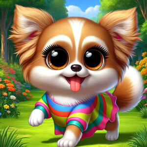 A cute tan Chihuahua/Papillon with a raccoon-colored face and a...
