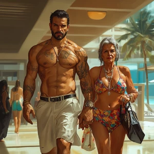 (realism art),a man( criminal muscular beefy sweaty tattoed pier...