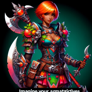A beautiful huntress from the “Monster Hunter” series with dark...