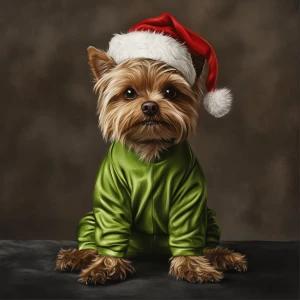 digital colourful airbrushed painting of a realistic yorkie, wea...