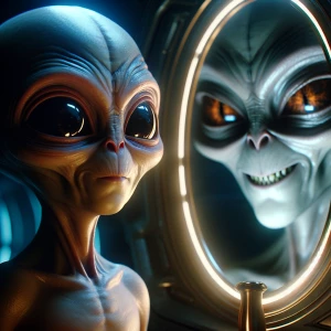 "In the quiet confines of its spacecraft, a gentle alien stands...