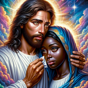 Ensure that the image distinctly represents both Jesus Christ an...
