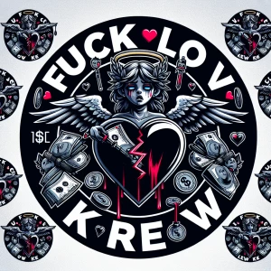 Create 10 
Circular logos for 'FUCK LOVE KREW' with  black, brok...