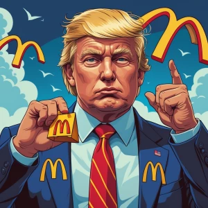 Donald Trump McDonald's Salesman in carton style