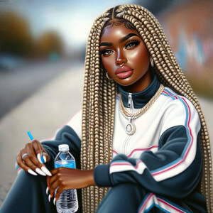 Oil painting brown skin tone complexion woman sitting on the sid...
