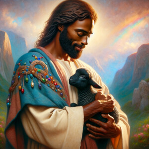 Oil painting of an African-American man resembling Jesus Christ,...