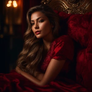 A highly realistic scene of a stunning woman with light brown  h...