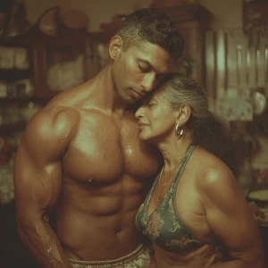 Realism photo painting.a muscular sweaty indian man standing b...