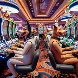 Dogs playing slot machines in a casino 3D characters casino inte...