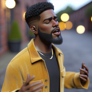 3-D image of a handsome African-American male. He has a high top...