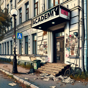 Create a comic book style drawing or image showing the entrance...