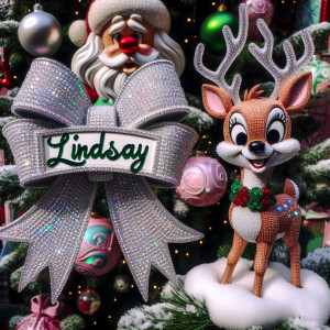 Cartoon crystallized ribbon name *lindsay* wrapped around a chri...