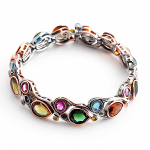 Elegant sterling silver bracelet featuring a delightful combinat...