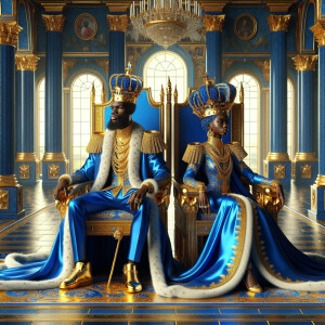 Create a 3-D realistic oil, painting of a African-American Royal...