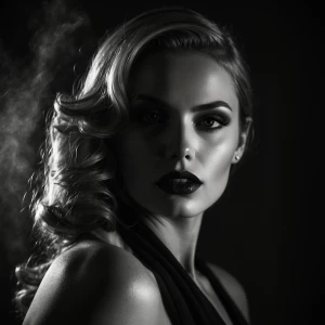 Create an image of a femme fatale, depicted as a captivating wom...