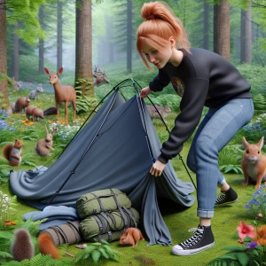 Create a photorealistic image of a woman with  ginger hair tied...