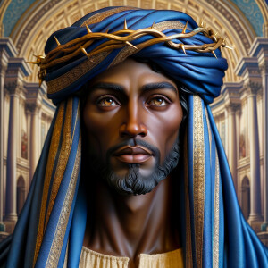 A hyper-realistic image of an African-American Jesus Christ, ser...