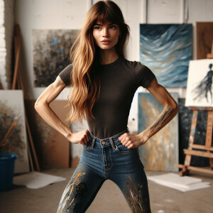 Athletic Thin skinny Attractive eurasian girl, long brown hair a...