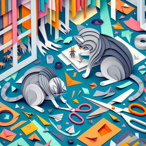 Cats cutting out paper dolls
