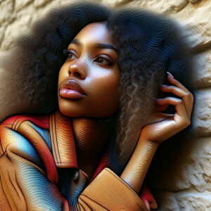 3-D image of an abstract painting which features a beautiful Afr...