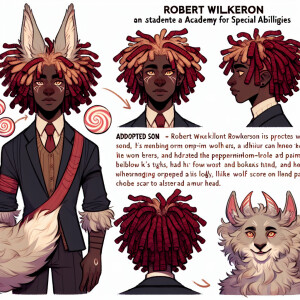 Generate a Character reference sheet for UA student Robert Wilke...