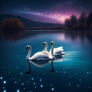 Imagine two shimmering swans gracefully gliding through the cold...