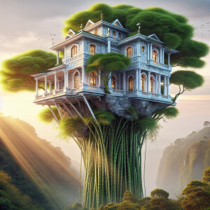A mansion on top of a bamboo tree