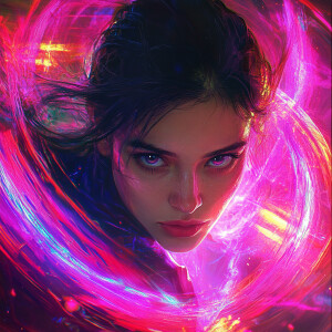 A captivating, ultra-realistic cyberpunk female protagonist with...
