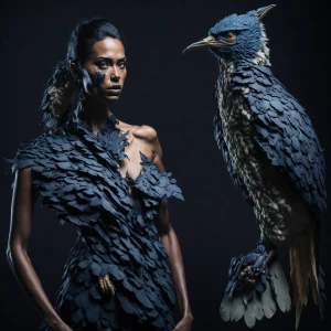 Hollywood make-up, a woman  painted to look like a bird, full-bo...