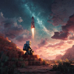 Создайте изображение в стиле Minecraft, изображающее космос.