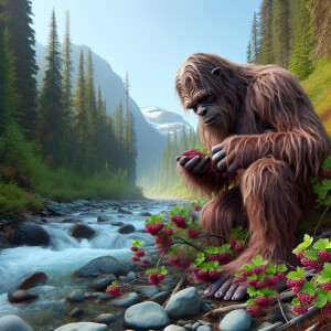 A large huminoid looking sasquatch very hair covered eating huck...