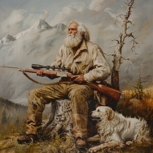 A rustic vintage image of an old full bodied mountain man with b...