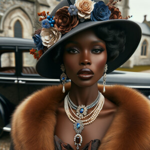 "Depict a graceful African-American woman embodying the sophisti...
