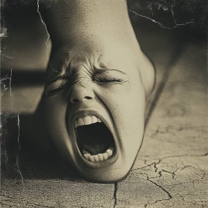 Photographic realistic foot  with a female human exaggerated cry...