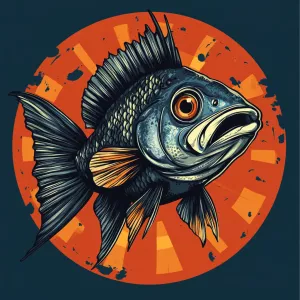 A cool vector avatar of a human like sea bass playing darts. Sim...