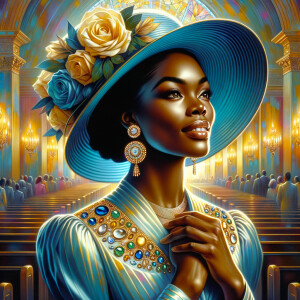 A spiritually enriching illustration portrays an African America...