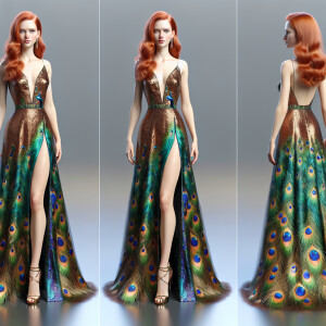 Photorealistic image of ginger haired woman attending gala in pe...