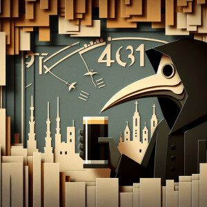 A plague doctor in the Fallout world, standing against the backd...