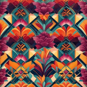 Design a vibrant, seamless tile pattern featuring a variety of f...